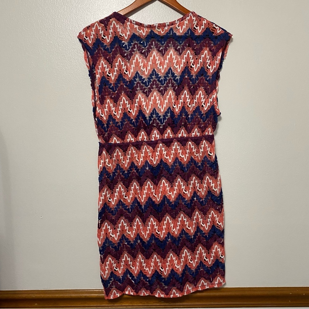 Miken Swim Cover Up Dress Women’s Size M Chevron Crochet Open Knit Drawstring - Picture 10 of 11